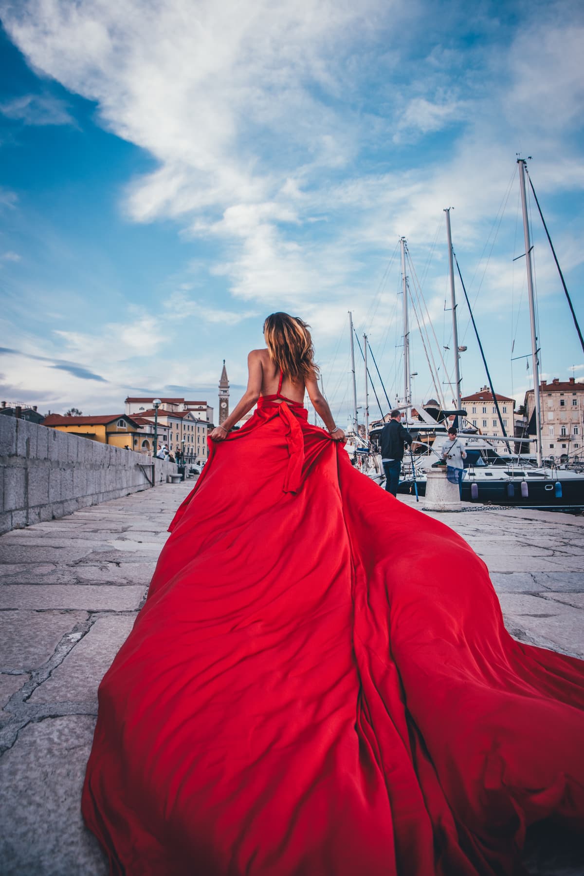 Flying dress photoshoot with ethereal movement in the landscapes of Istria